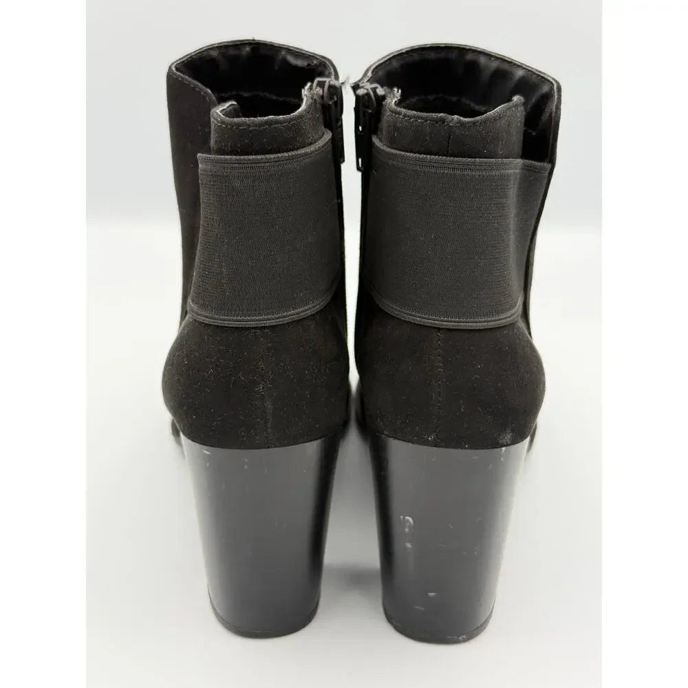A New Day Black Faux Suede Ankle Booties Womens Size 8 Block Heel Side Zip Boots